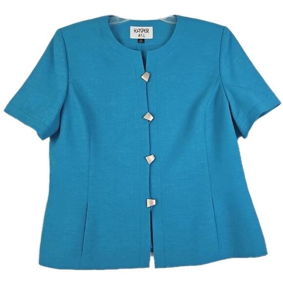 Kasper ASL ~Woman Size 16~Blue Blazer/Skirt Suit Short Sleeve Career Office Wear - Picture 5 of 16